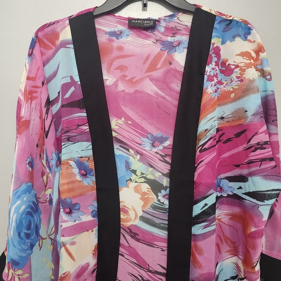 Marciano Guess Floral Kimono Cardigan with Black Trim Size S Pink - Picture 2 of 7